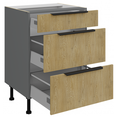 Szafka kuchenna z szufladami 60 cm CREMA dąb cremona / antracyt 60 D 3S BB